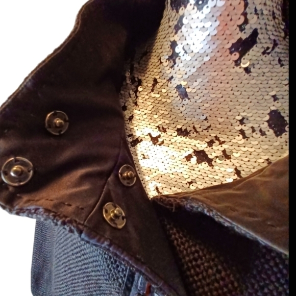 Nygard Collection Black Cowl Collar Pea Coat with Black beading design on lapel - Picture 2 of 15